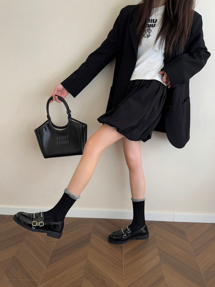 Karin Luna In Stock Spot Goods  Retro Style Slip-On Metal Buckle Loafers
