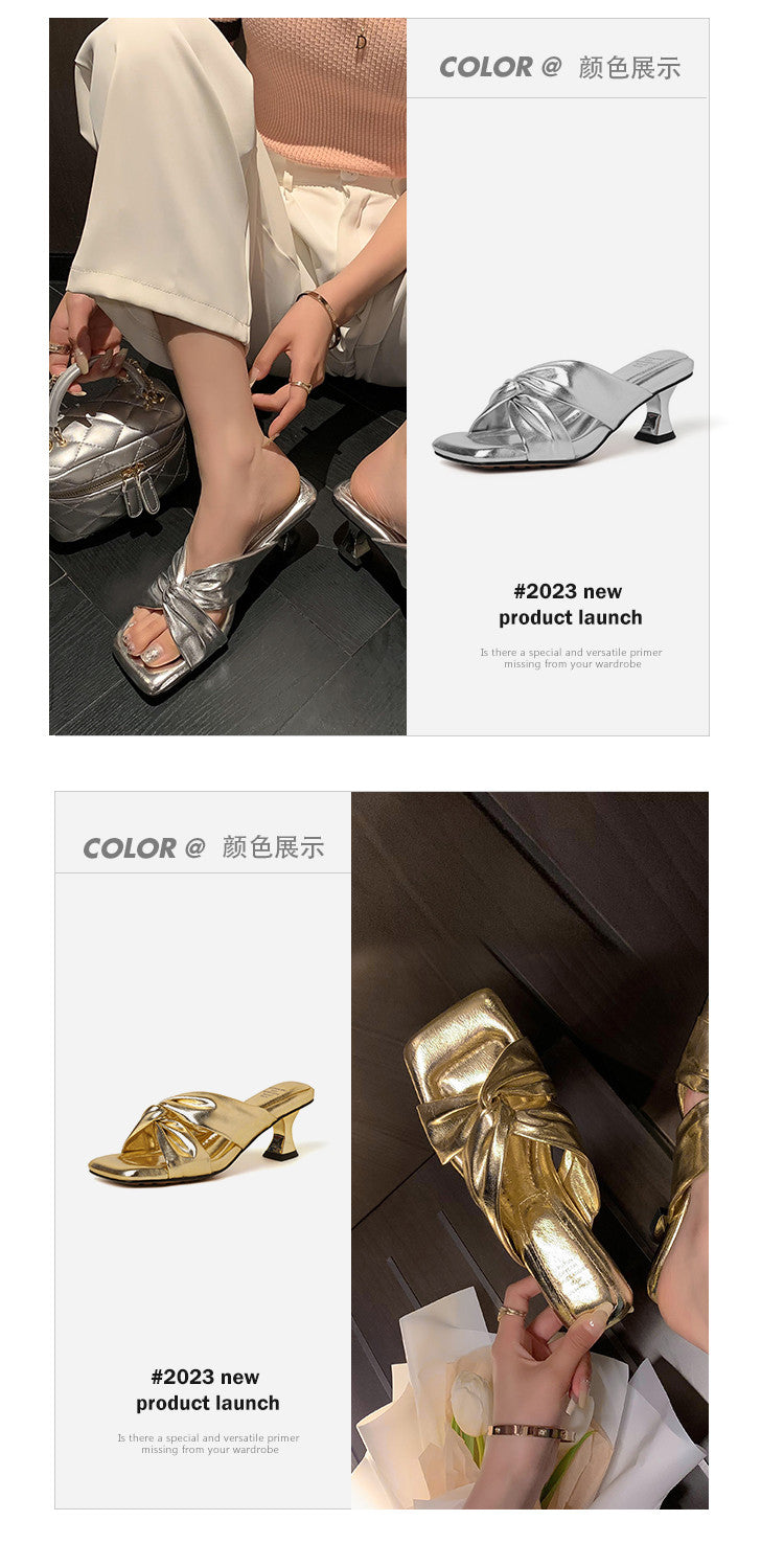 Karin Luna In Stock Spot Goods   Absolutely amazing4Color Cross Strap Thick Heel Square Toe Soft Slippers