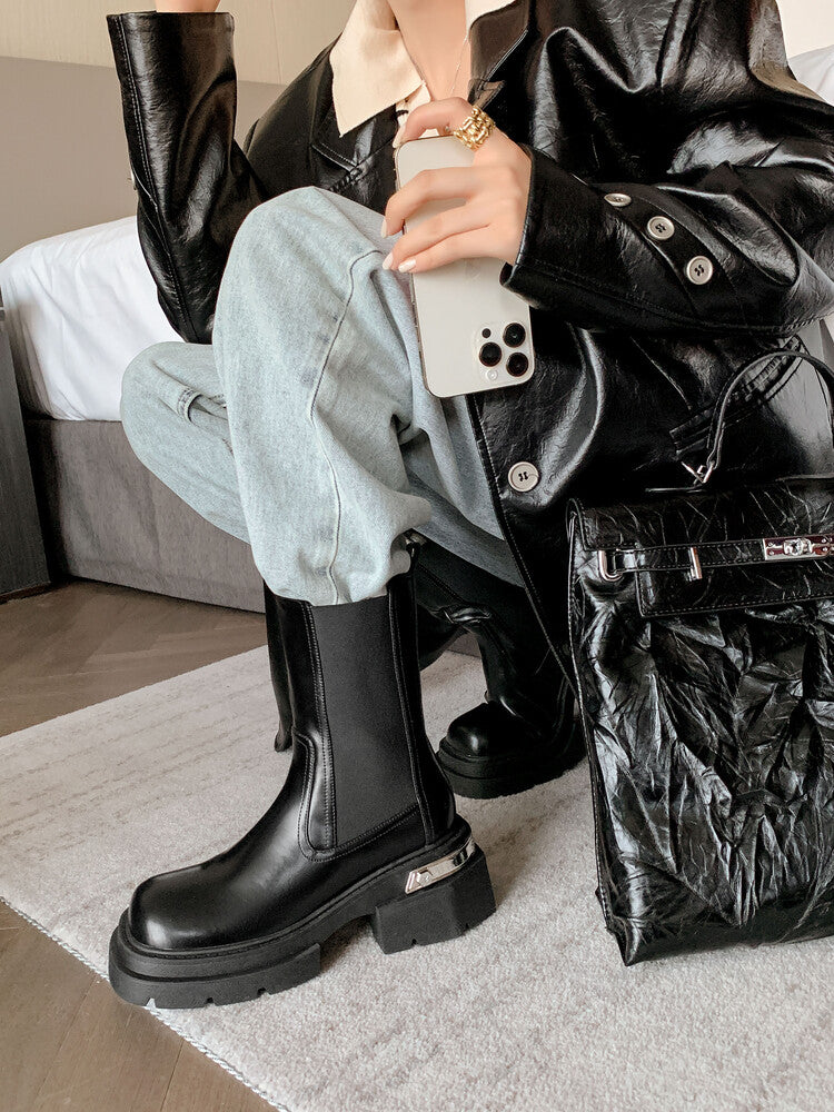 Karin Luna da Brand Series~Rear Metal Decoration Thick Sole Stretch Boots
