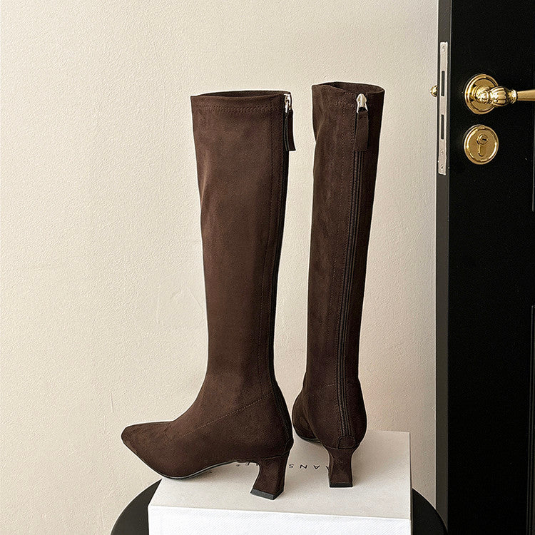 Karin Luna In Stock In Stock  Square Toe Chunky Heel Korean Style Elegant Long Boots