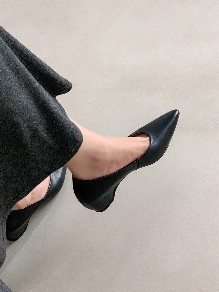 Karin Luna Full Layer Inside and Out~Basic Versatile Retro French Pointed Toe Irregular Heel Single Shoes