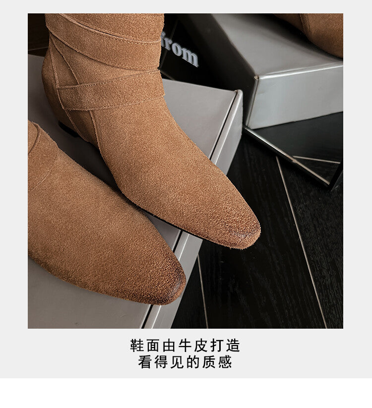 Karin Luna Cow Leather Small Square Toe Belt Buckle Fashion Boots