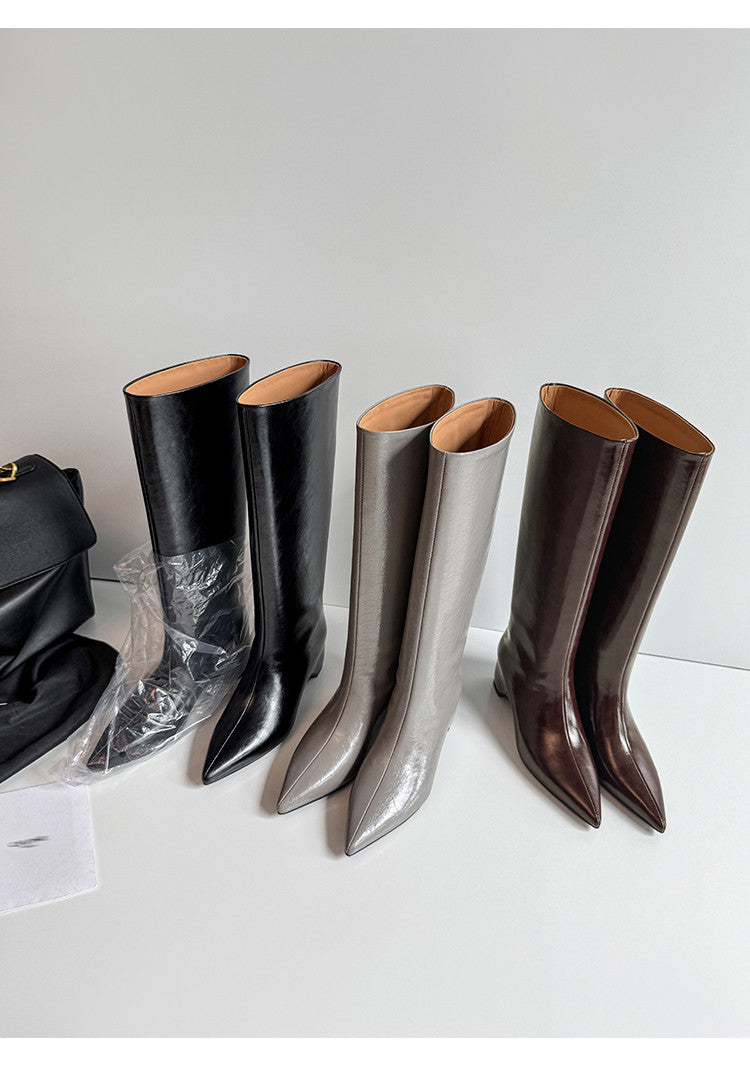 Karin Luna Minimalist Style High Tube Pointed Toe Hidden Heel Boots