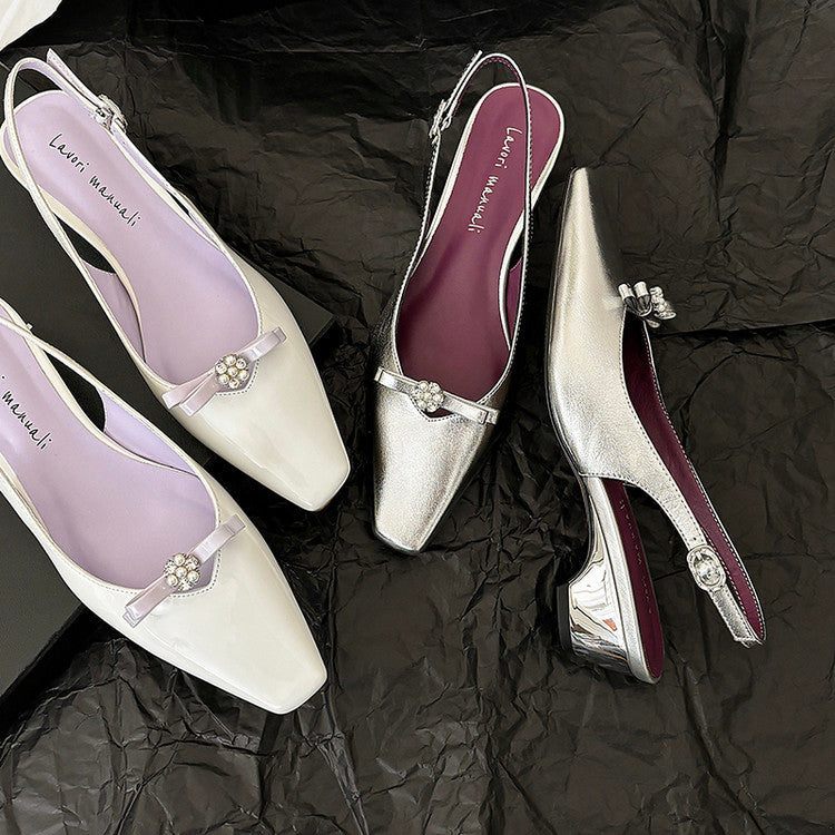 Karin Luna In Stock In Stock Sweet Bowknot Small Square Toe Chunky Heel Closed-toe Elegant Retro Sandals