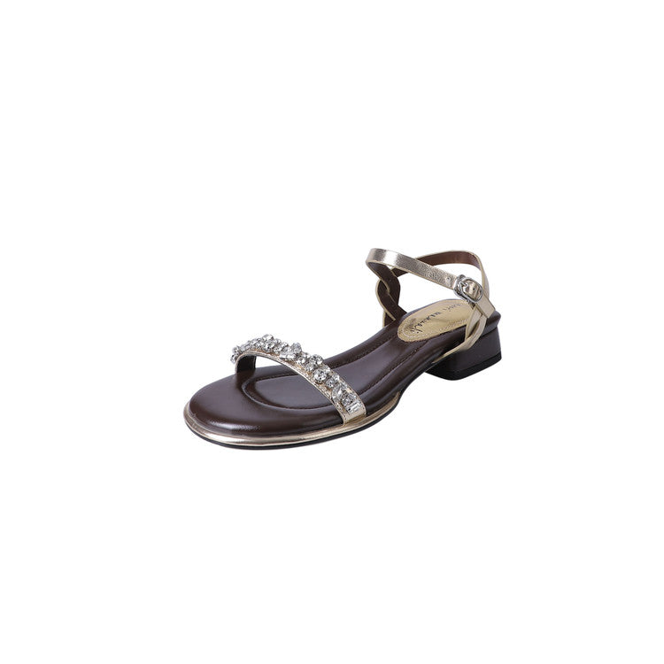Karin Luna In Stock In Stock  Rhinestone Strap Round Toe Chunky Heel Sandals