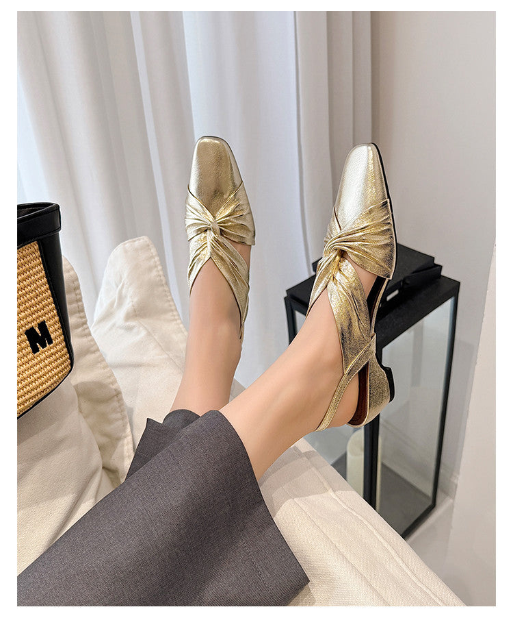 Karin Luna French Retro Wrinkled Small Square Toe Elegant Closed-Toe Sandals