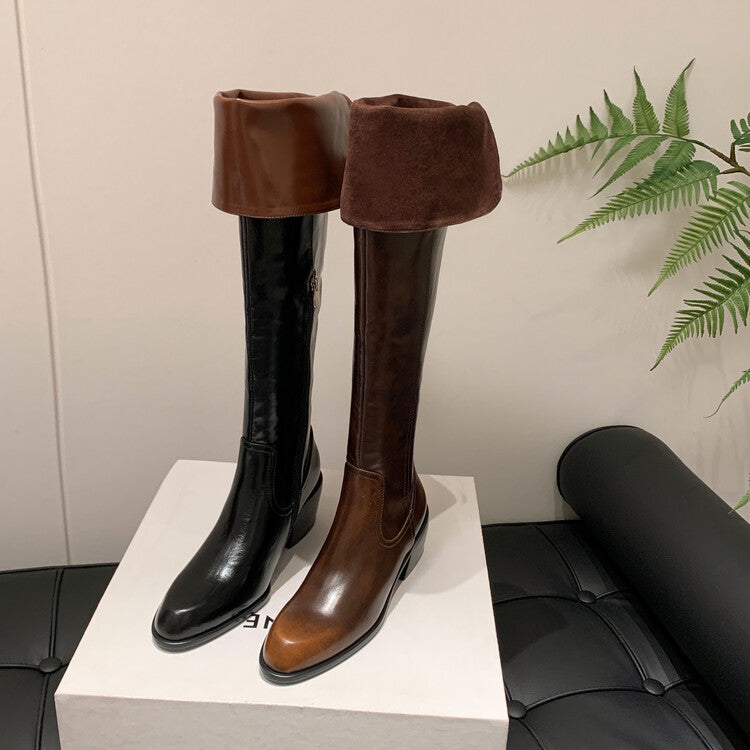Karin Luna exploded  Three versions exploded Single Fleece Lining Fur Collar Version  Thick Fur Collar Foldable Hot-Selling Full Cowhide Pointed Toe Chunky Heel Classic Style