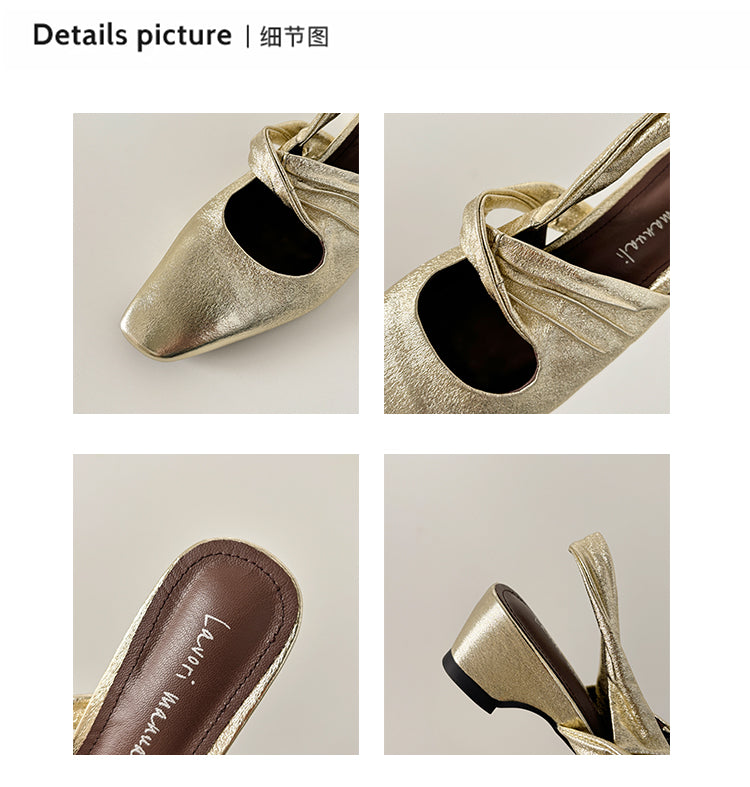Karin Luna In Stock  Spot Goods Small Square Toe Wrinkled Chunky Heel Closed-Toe Sandals