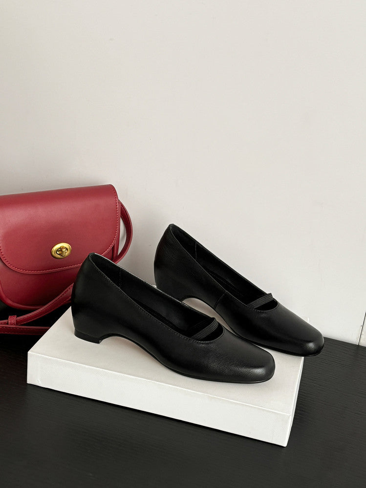 Karin Luna In Stock Spot Goods    Retro Elastic Band Chunky Heel Single Shoes