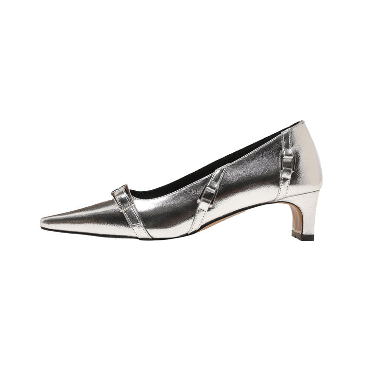 Karin Luna In Stock In Stock Retro Belt Buckle Small Square Toe Chunky Heel Single Shoes