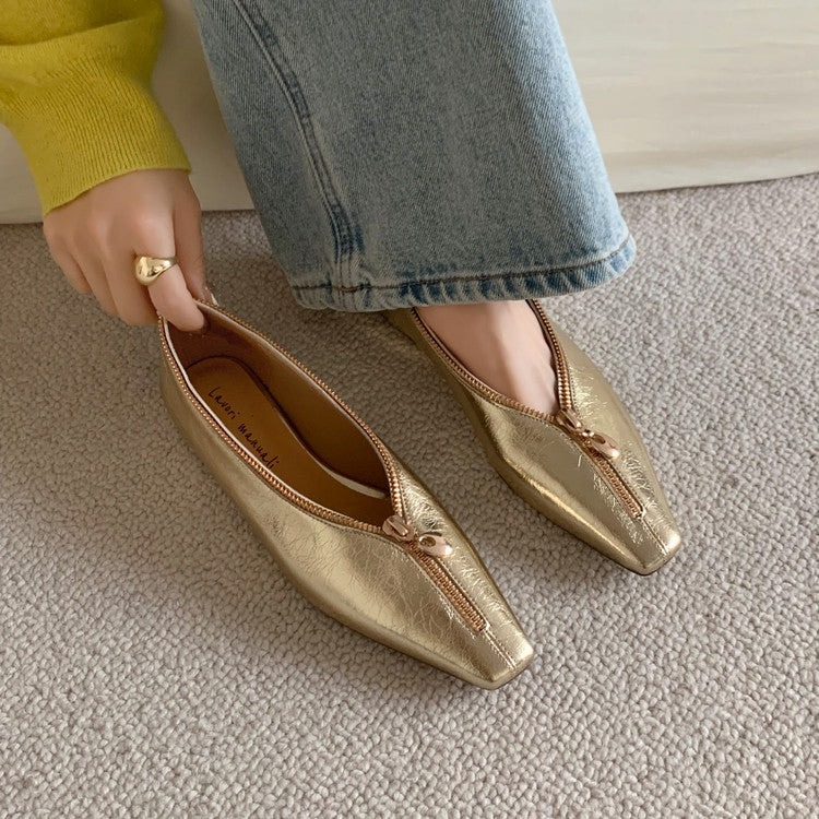 Karin Luna In Stock In Stock ~Basic Versatile Light Luxury Zipper Small Square Toe Flats