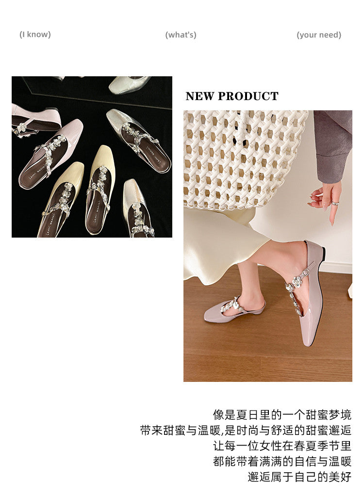 Karin Luna In Stock Spot Goods  T Handmade Sequin Flower Square Toe Height-Increasing Closed-Toe Slippers