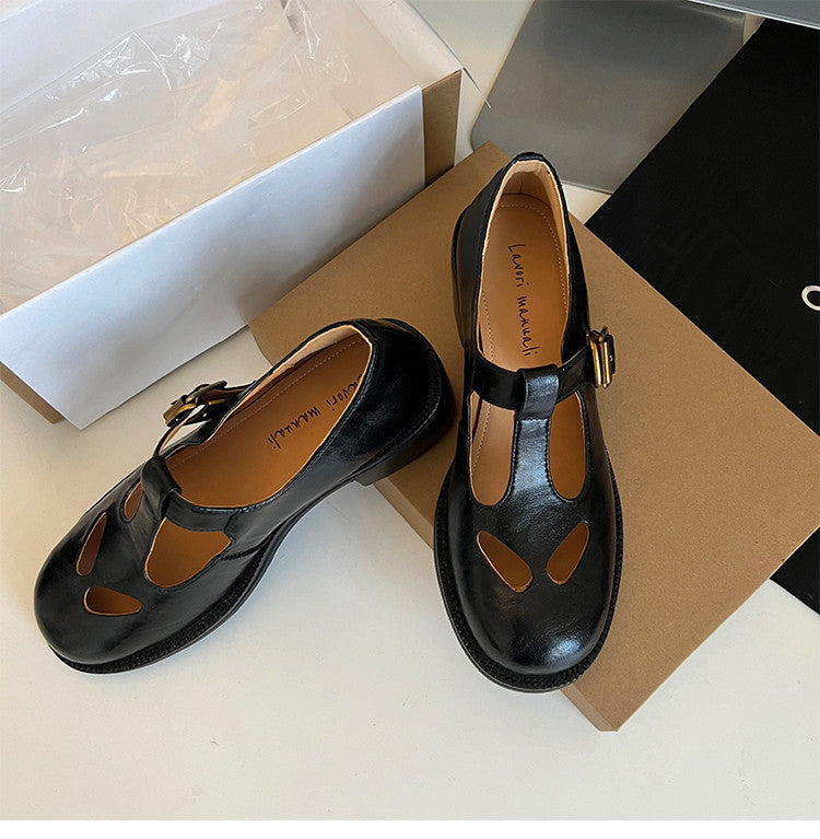 Karin Luna In Stock Spot Goods Minimalist Retro British Style Irregular Hollow Single Shoes