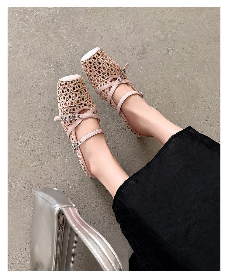 Karin Luna In Stock Spot Goods  Hot-Selling Square-Toe Woven Pig Nose Closed-Toe Slippers