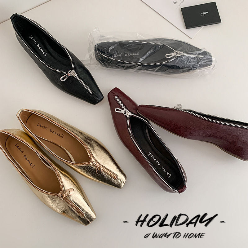 Karin Luna In Stock In Stock ~Basic Versatile Light Luxury Zipper Small Square Toe Flats