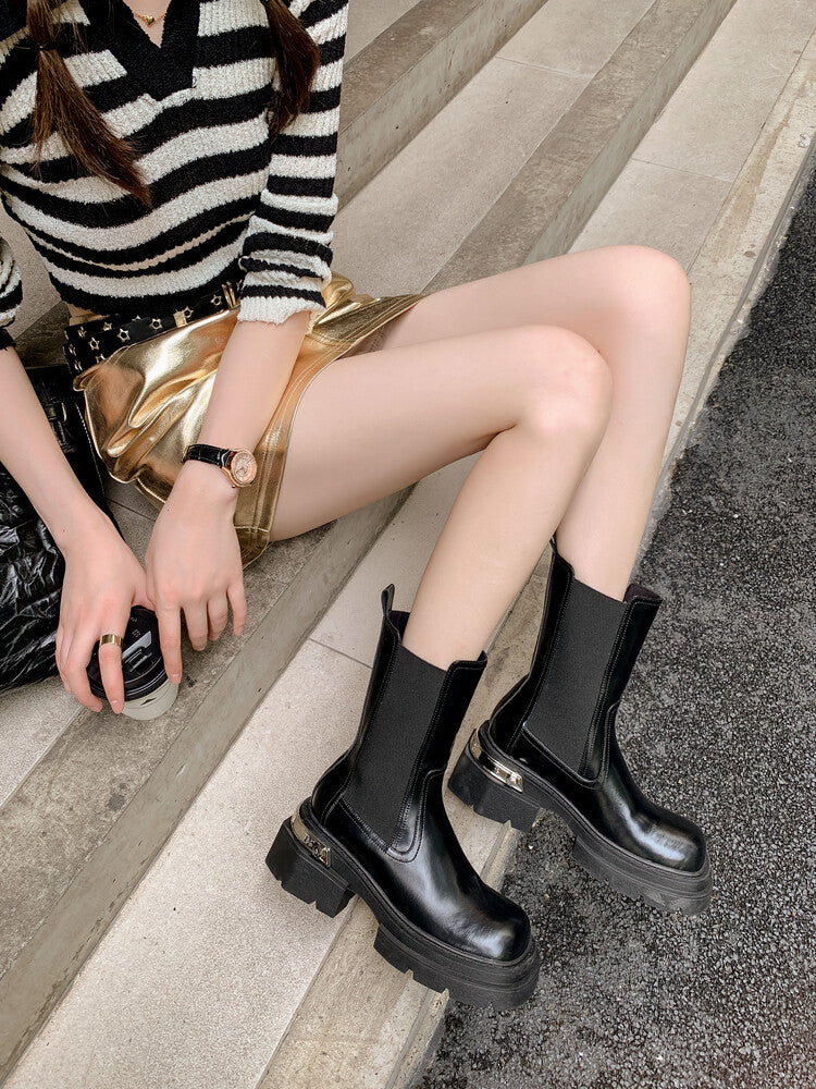 Karin Luna da Brand Series~Rear Metal Decoration Thick Sole Stretch Boots