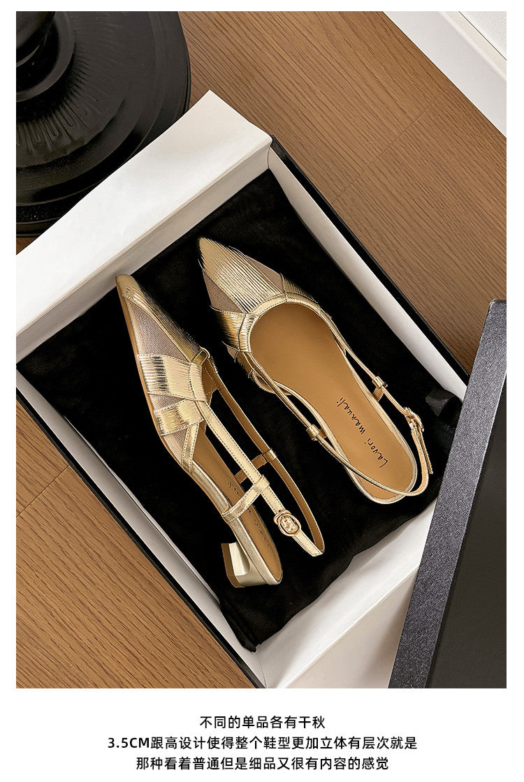 Karin Luna In Stock Spot Goods  Mesh Patchwork Pointed Toe Elegant Closed-Toe Sandals