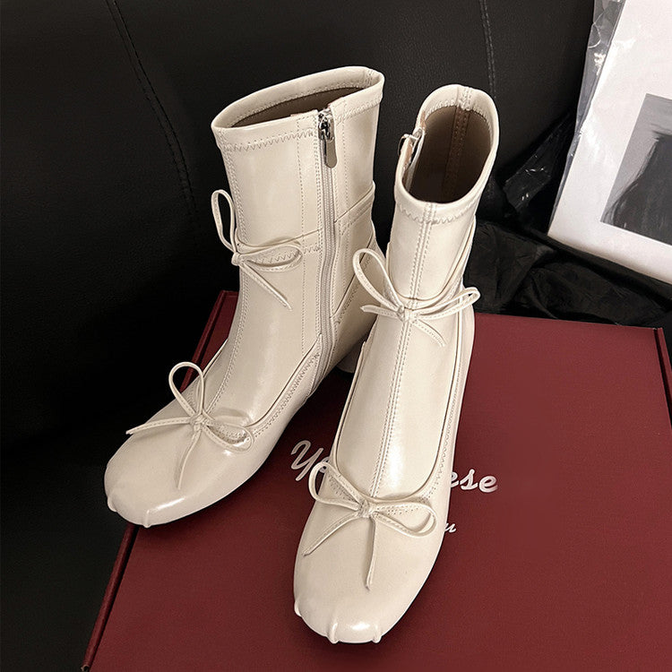 Karin Luna In Stock Spot Goods Hot-Selling Sweet Standard Bow Round-Toe Slim Short Boots