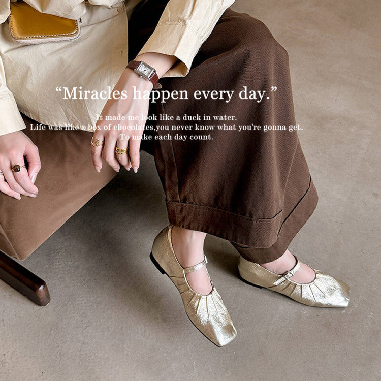 Karin Luna In Stock Spot Goods  Vintage Wrinkled One-Strap Granny Flats