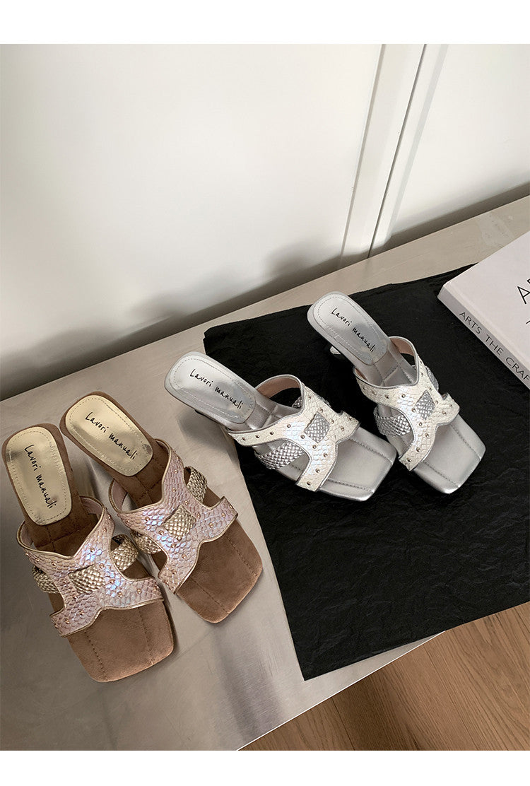Karin Luna Fish Skin Series~ Hot-selling Square-Toe Slippers with Built-in Traffic