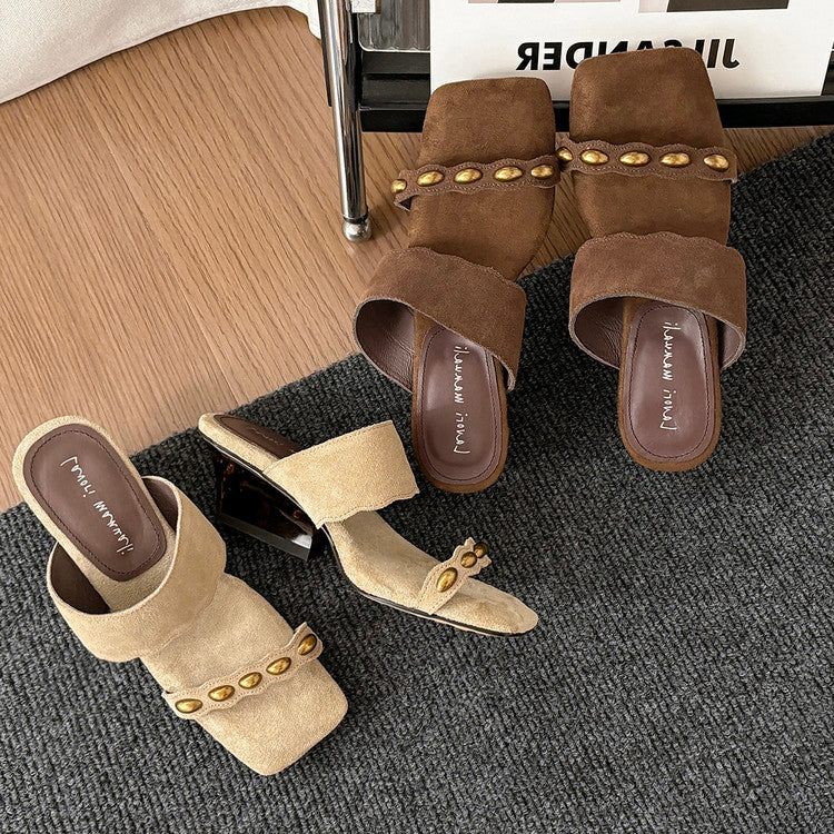 Karin Luna Hot-Selling Element Amber Heel~Spot Goods Spot Goods  Vacation Style One-Strap Amber Irregular Heel Slippers
