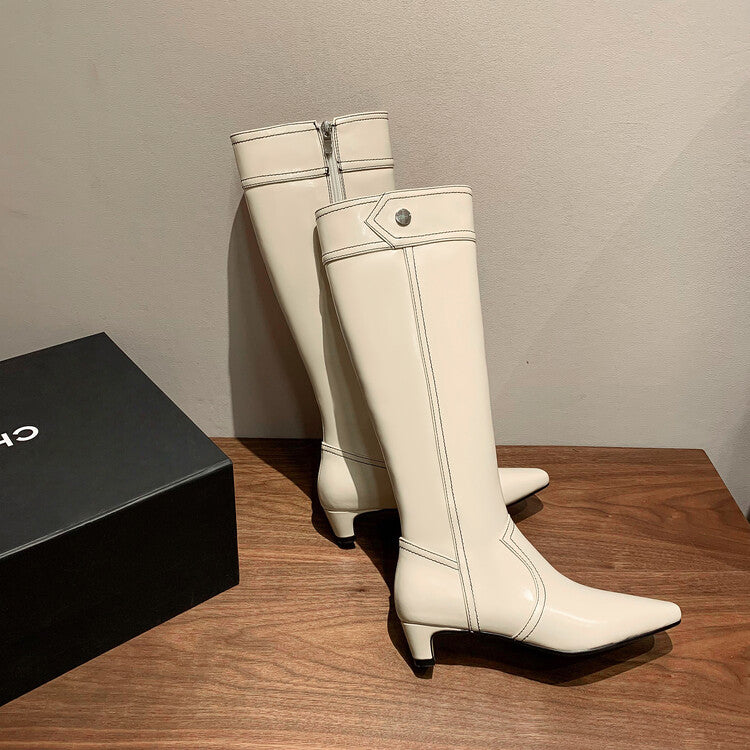 Karin Luna In Stock Spot Goods  Vintage Open Stitch Small Square Toe High Heel Side Zipper Riding Boots
