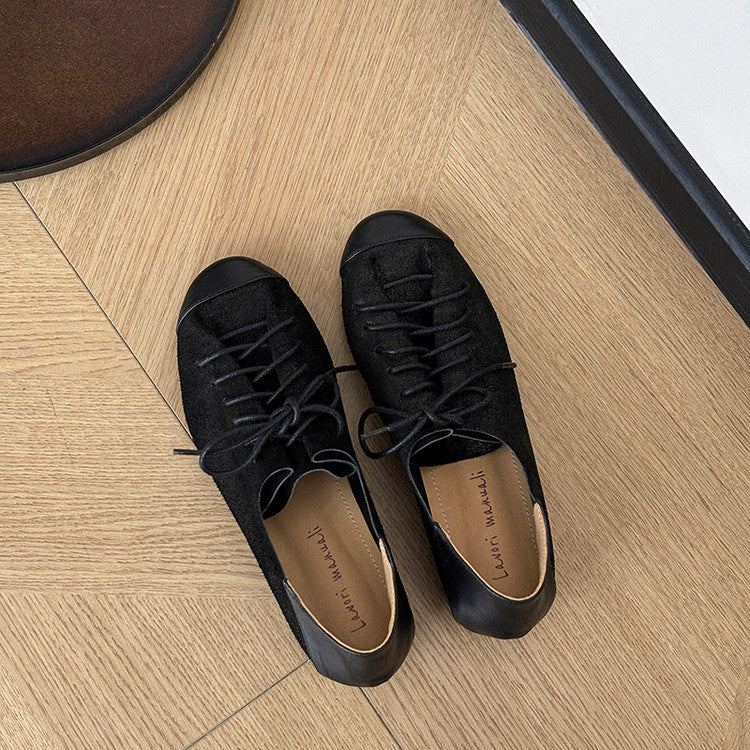 Karin Luna In Stock In Stock   Xiaohongshu Hot-Selling Lace-Up Round-Toe Deep Mouth Single Shoes