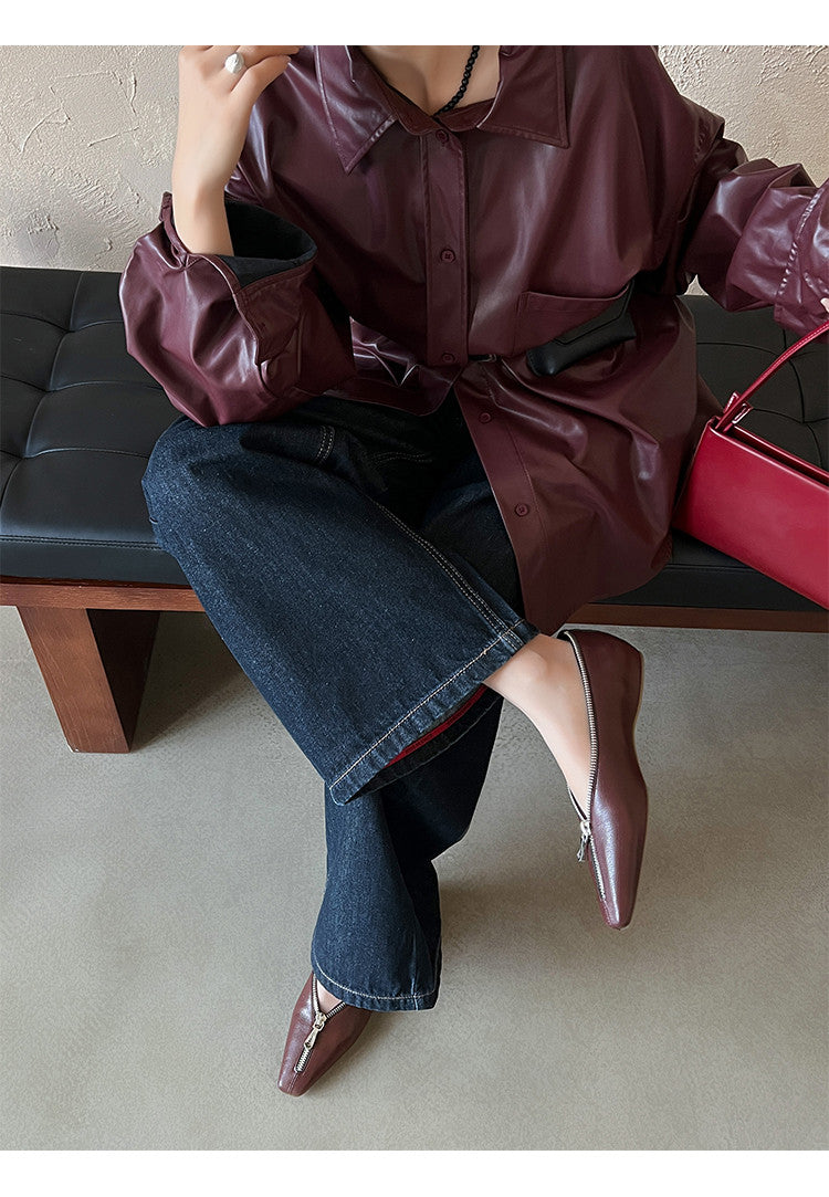 Karin Luna In Stock In Stock ~Basic Versatile Light Luxury Zipper Small Square Toe Flats