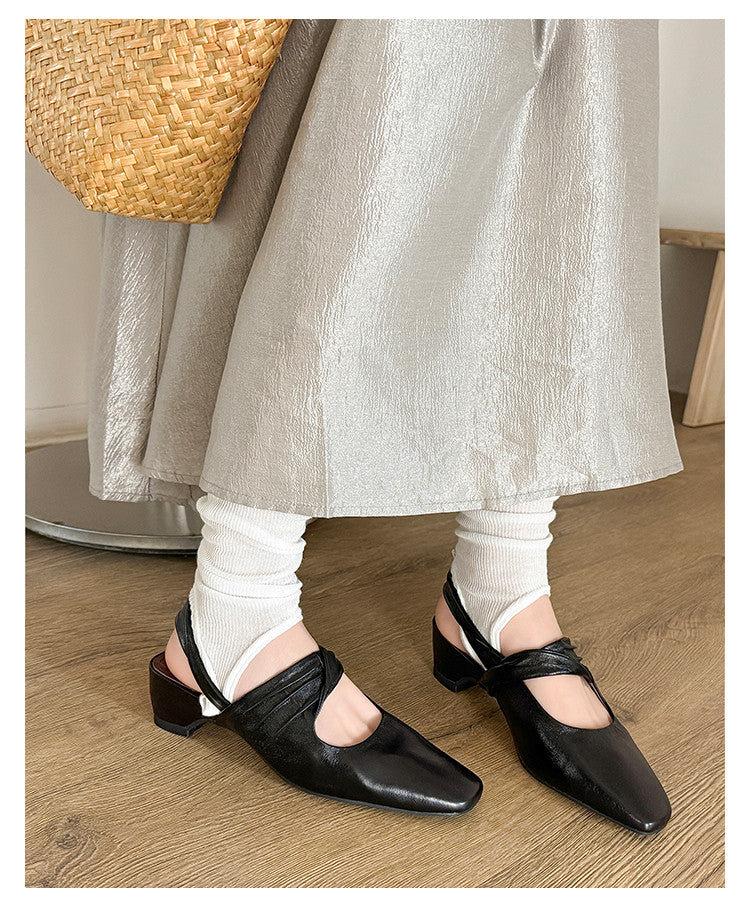 Karin Luna In Stock  Spot Goods Small Square Toe Wrinkled Chunky Heel Closed-Toe Sandals