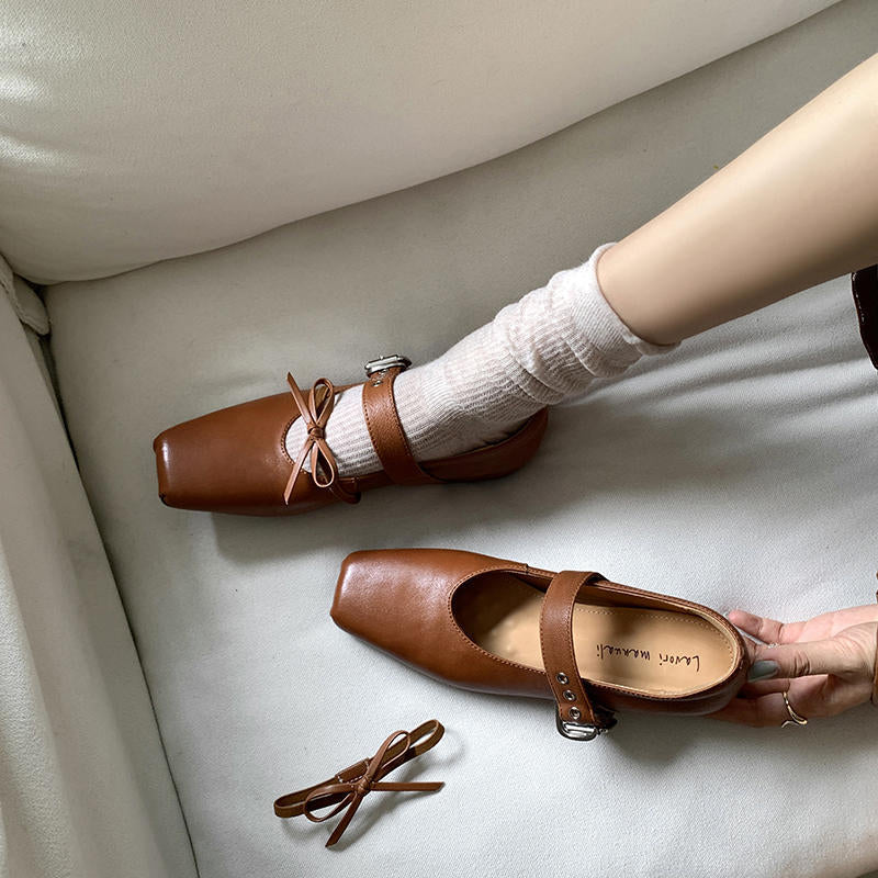 Karin Luna In Stock Spot Goods  Square Toe Internal Height Increase Detachable Bowknot