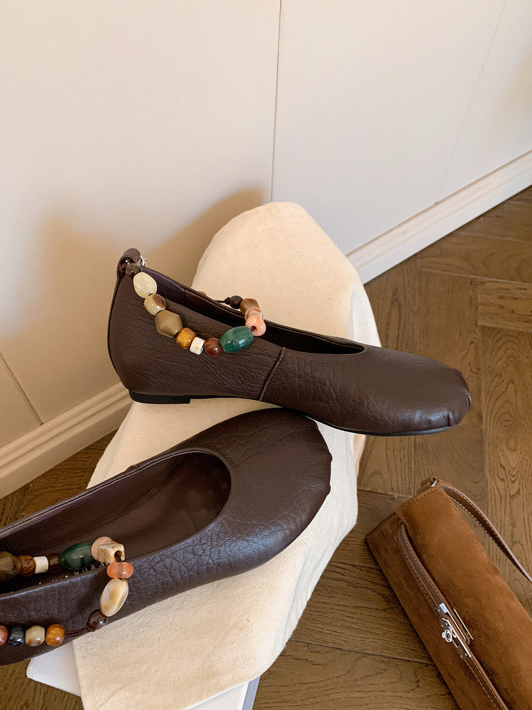 Karin Luna Full Layer Inside and Out~Elephant Pattern Round Toe Hidden Wedge Granny Shoes