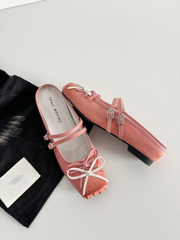 Karin Luna In Stock In Stock   Summer New Sweet Bowknot Color Block Square Toe Height-Increasing Slippers