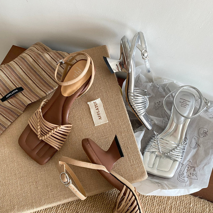 Karin Luna Data Hot Item  Comes with data plan included Hand-woven Square Toe Sofa Insoles Irregular Heel Sandals