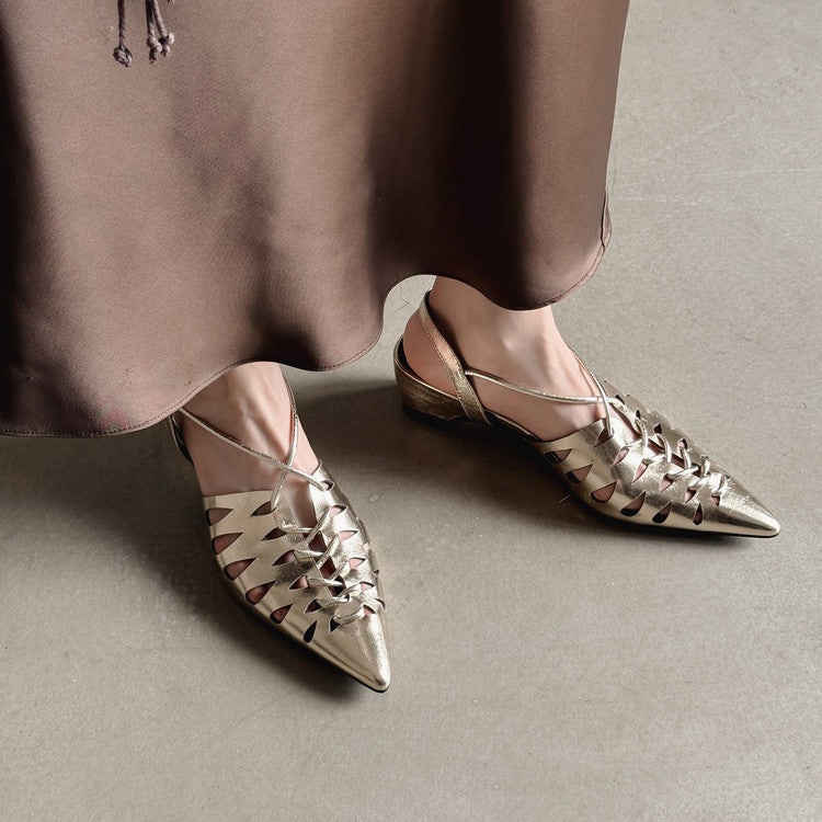 Karin Luna Braided Style ~Cross-woven Pointed Toe Closed-toe Sandals