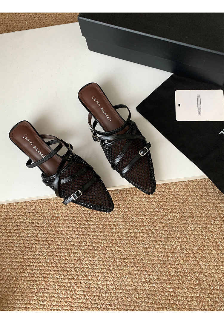 Karin Luna In Stock  Spot Goods  Mesh Series Elegant Closed-Toe Belt Buckle Slippers