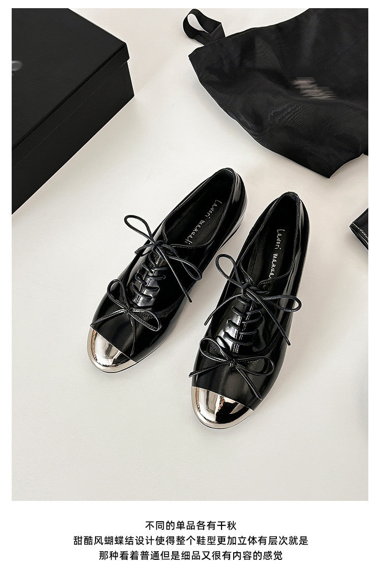 Karin Luna In Stock Spot Goods  Casual Lace-Up Metal Toe Bow Deep Mouth Single Shoes