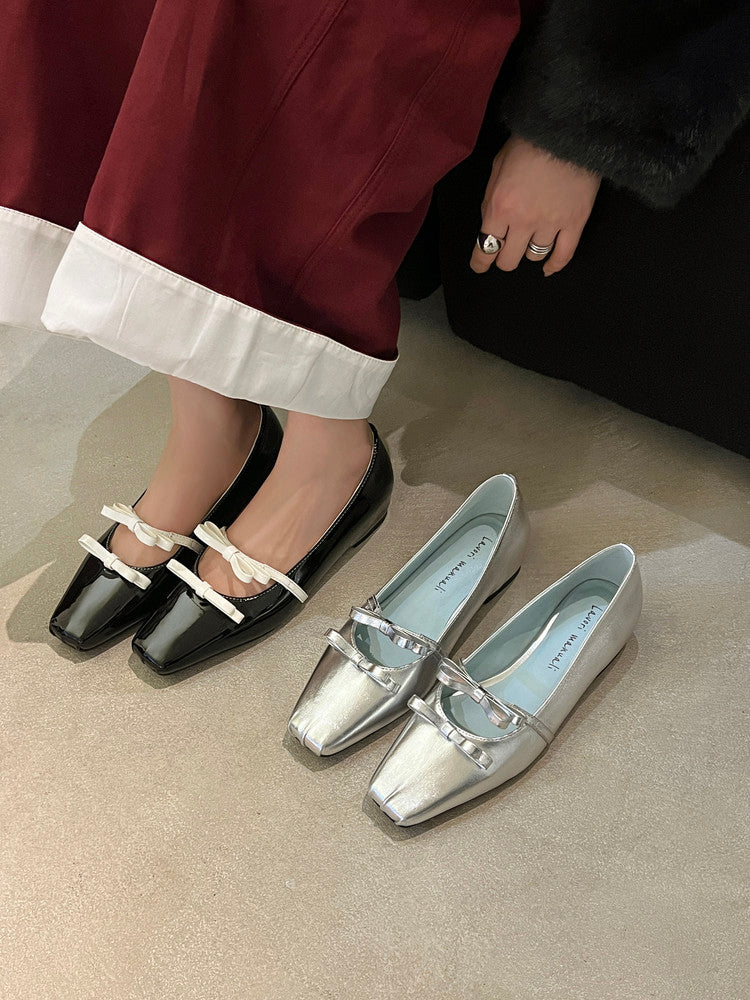 Karin Luna In Stock Spot Goods  Hot-Selling Element Bowknot Square-Toe Color-Block Height-Increasing Flats