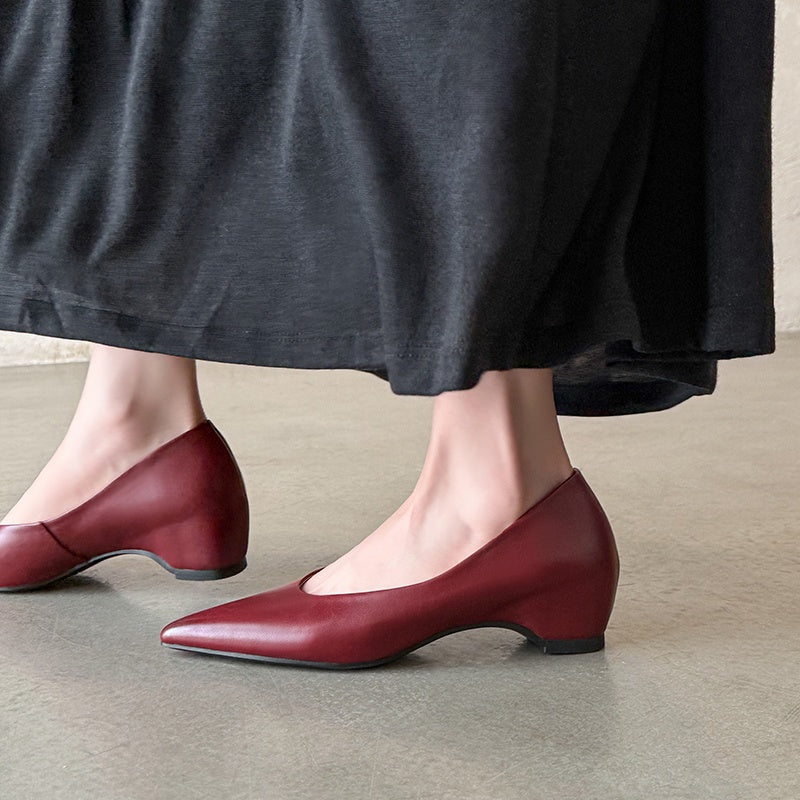 Karin Luna Full Layer Inside and Out~Basic Versatile Retro French Pointed Toe Irregular Heel Single Shoes