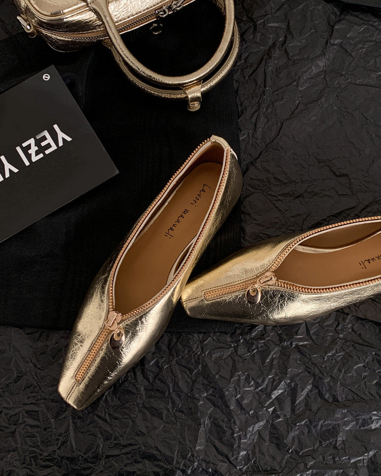 Karin Luna In Stock In Stock ~Basic Versatile Light Luxury Zipper Small Square Toe Flats