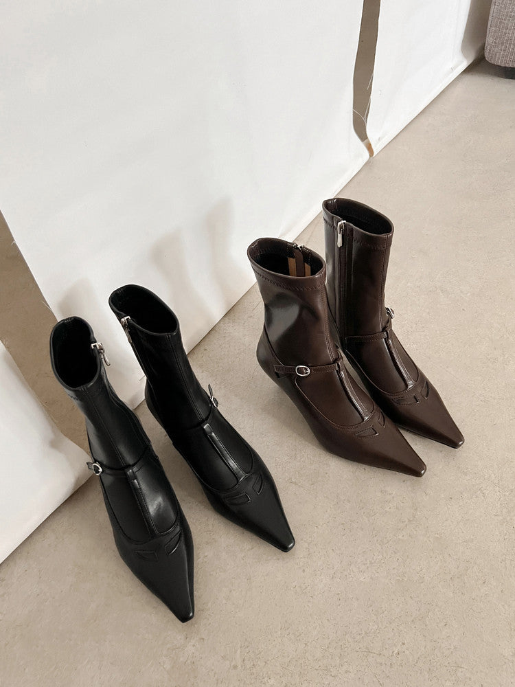 Karin Luna In Stock Spot Goods Elegant Stiletto Pointed Toe Side Zipper Short Boots