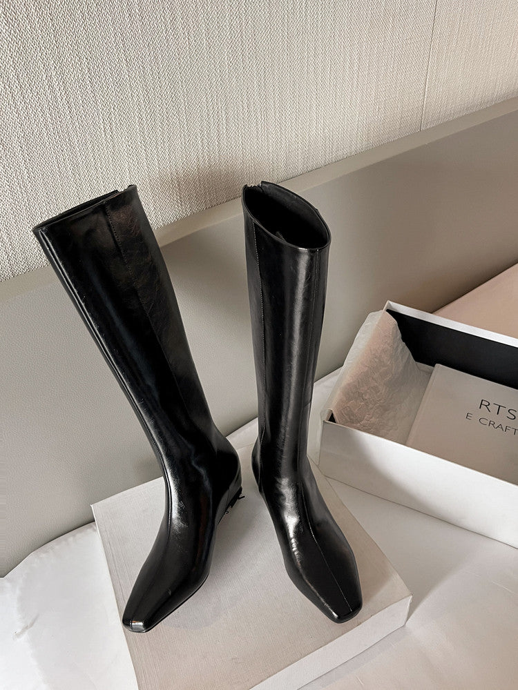 Karin Luna Minimalist Style Square-Toe Hidden Heel Long Boots