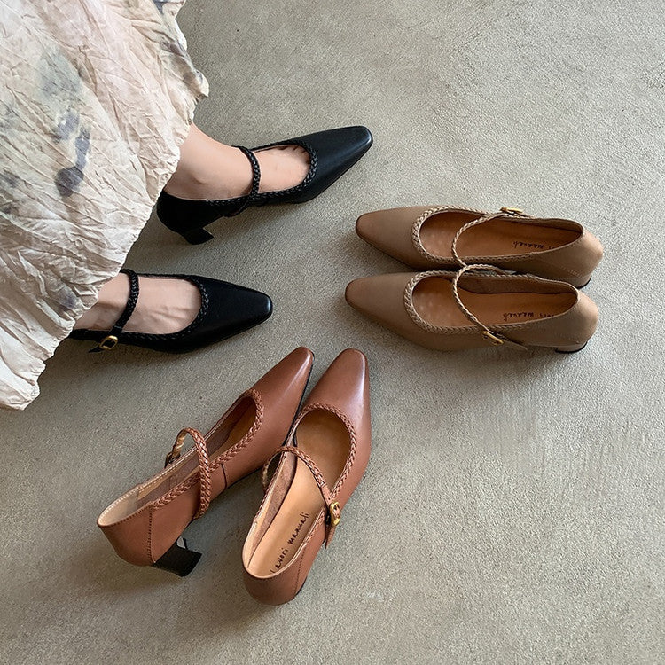Karin Luna Braided Element Design Chunky Heel Square Toe Single Strap Shoes