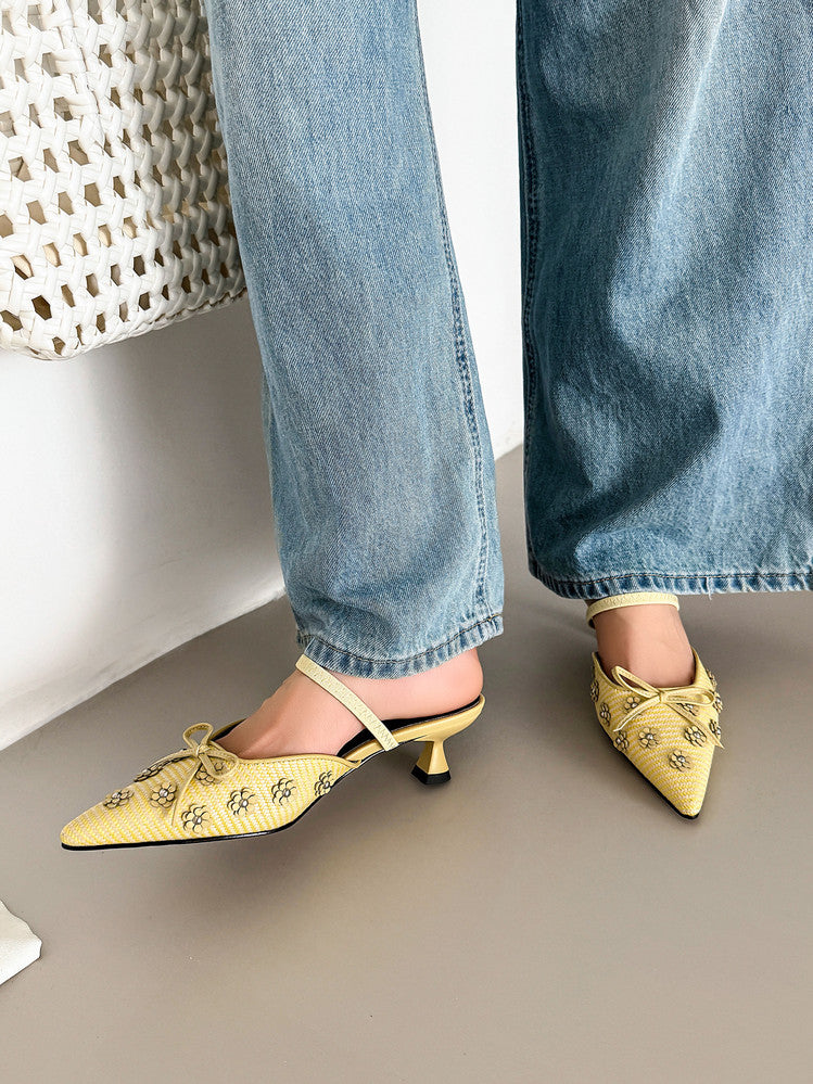 Karin Luna In Stock Spot Goods  Elegant Floral Pointed Toe Rhinestone Slippers