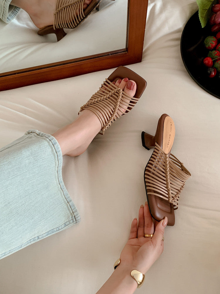Karin Luna Bestseller Woven Vacation Style Series~ Elegant High Heel Slippers