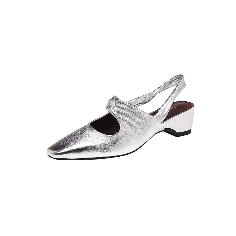 Karin Luna In Stock  Spot Goods Small Square Toe Wrinkled Chunky Heel Closed-Toe Sandals