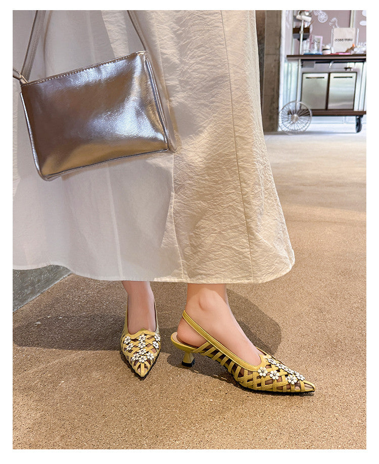 Karin Luna In Stock Spot Goods  Purely Handmade Flowers High-end Hollow Out Sandals