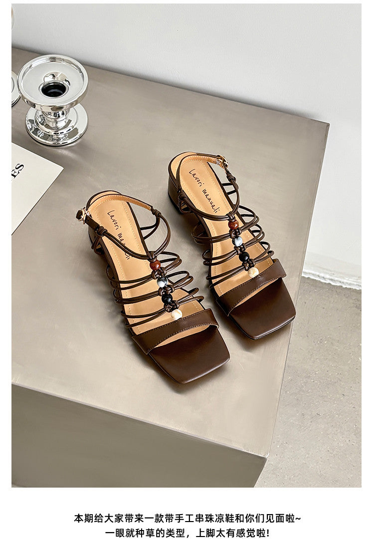Karin Luna Bohemian Vacation Style~Square Toe Open Toe Sandals