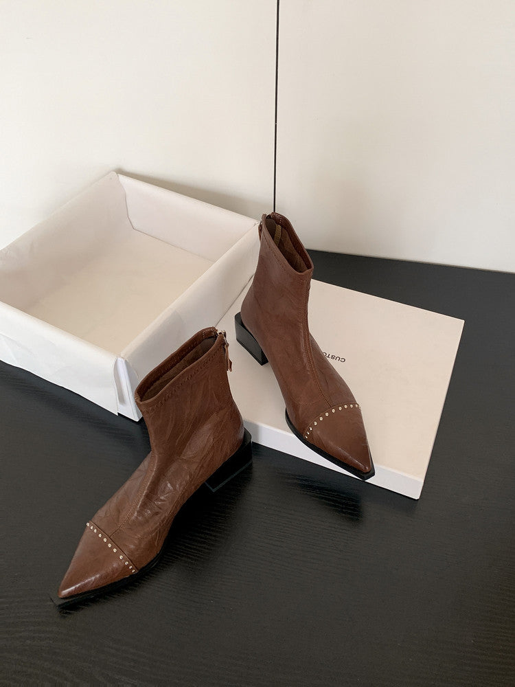 Karin Luna In Stock In Stock Slim Boots Series~Pointed Toe Rivet Slim Short Boots