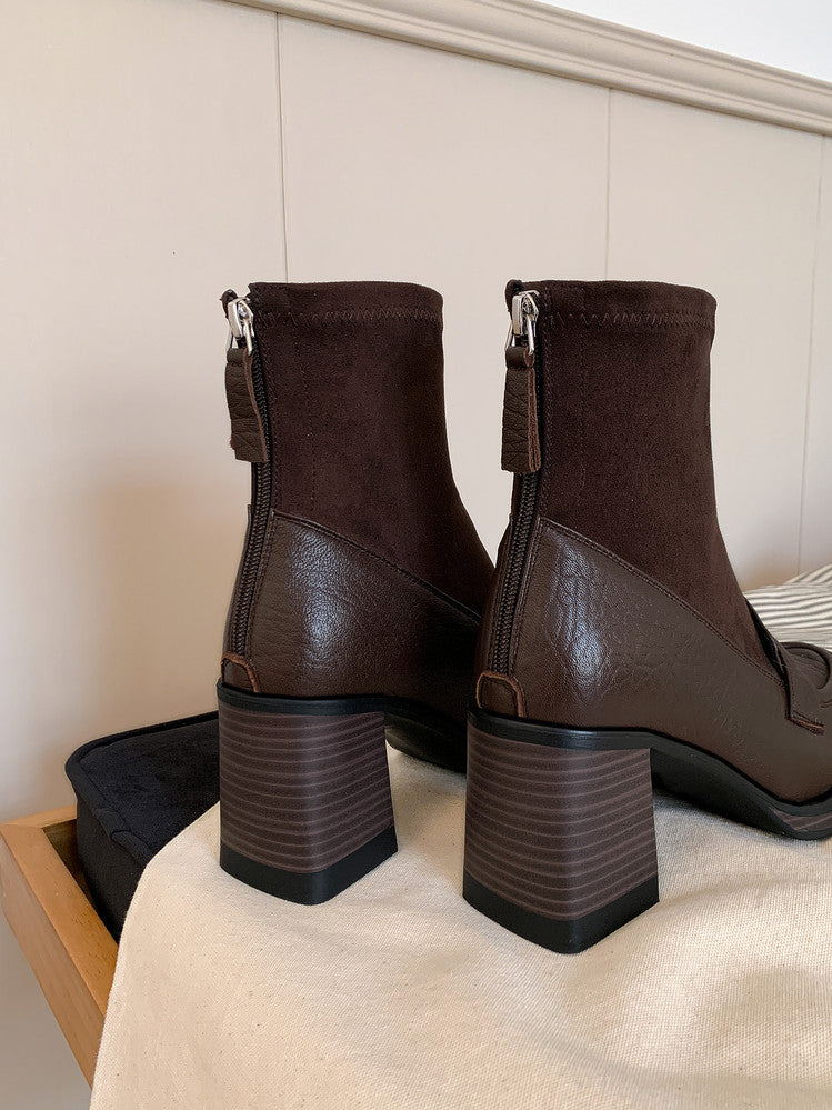 Karin Luna Hot-Selling Element Round Toe Elephant Pattern Elastic Thick Heel Short Boots