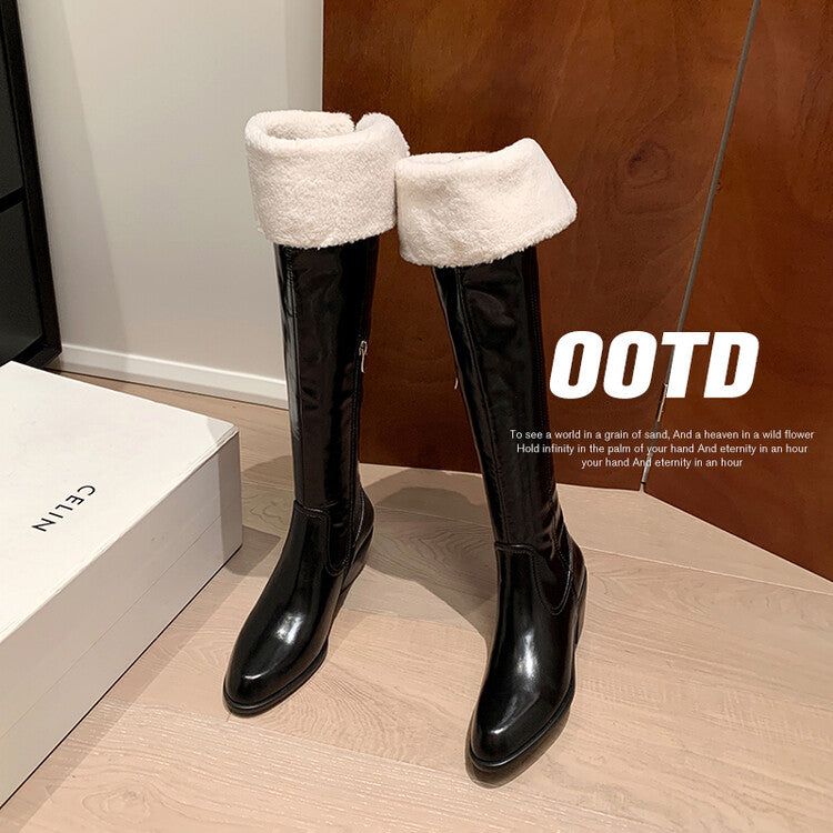 Karin Luna exploded  Three versions exploded Single Fleece Lining Fur Collar Version  Thick Fur Collar Foldable Hot-Selling Full Cowhide Pointed Toe Chunky Heel Classic Style